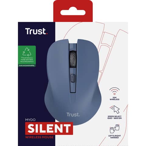 Mouse ottico wireless tasti silenziosi Trust Mydo - blu - 25041